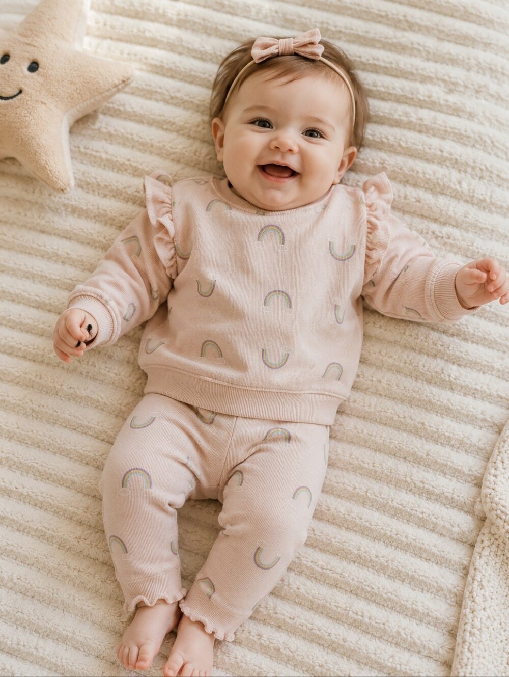 Brand New George Baby Pink Rainbow Ruffle Sweatshirt & Legging Set 6-12 M
